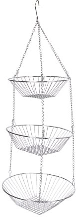 KC BLUE KitchenCraft Paniers à Fruits Suspendus en Métal, Lot de 3 Paniers de Rangement Cuisine avec Chaîne et Crochet