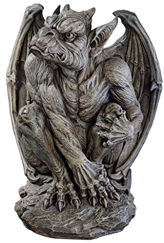 Design Toscano Silas der Wasser speiende Wächter Gothic-Dekostatue, Polyresin, steingrau, 61 cm