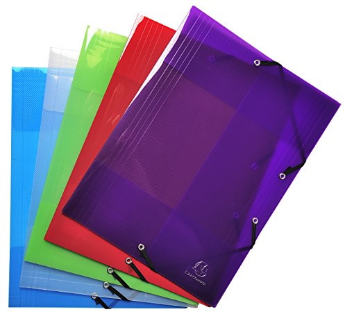 Exacompta - Ref. 56701E - Förpackning med 5 kristallelastiska skjortor - fickor med 3 flikar - av hög transparent polypropen - storlek 24 x 32 cm för A4-dokument - olika färger