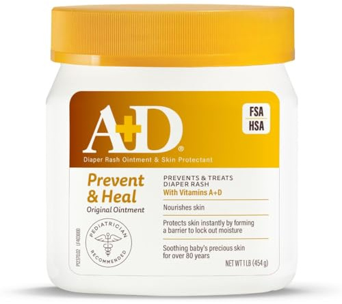 A+D Original Diaper Rash Ointment Prevents & Treats Diaper Rash, Moisturizing Skin Protectant with Vitamins A & D, Healing Skin Ointment for Dry and Cracked Skin 16 oz