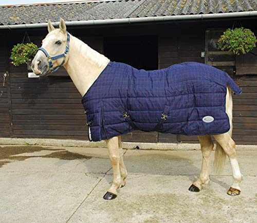 Rhinegold 0 Orlando Quilted Stable Rug-Winter Weight 300gsm Fill Stalldecke, Marineblau/Rot kariert, 15 cm
