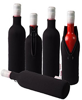 Neoprene bottle cooler, wine cooler, beverage cooler, Dress Your Drink., Black , 5er Spar-Set 0.7 / 0.75 Liter