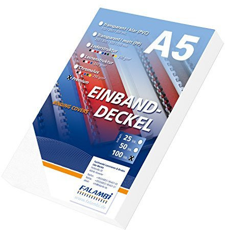 100 Einbanddeckel DIN A5 mit Lederstruktur, weiß