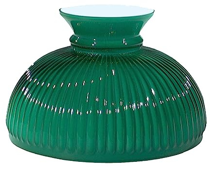 B&P Lamp® 10 Inch Ribbed Student Shade with Cased Green Over Opal Design for Vintage and Antique Lighting