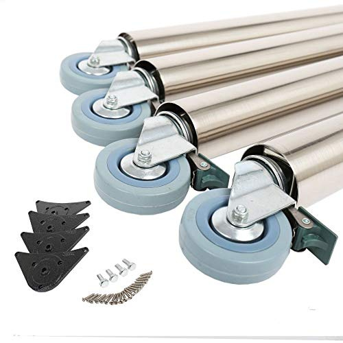 4er Set Tischbeine Tischfüße Möbelbeine 870mm ø 60mm auf Rollen mit Bremsen Edelstahl Optik
