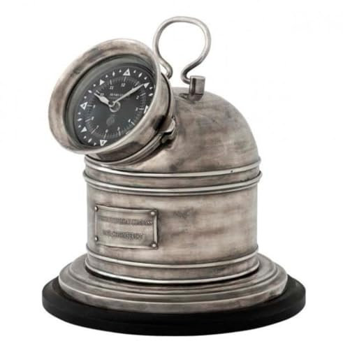 Casa Padrino Designer Luxus Uhr Compass Henry Lloyd Collection versilbert Altik-Look- Edel & Prunkvoll - Tischuhr