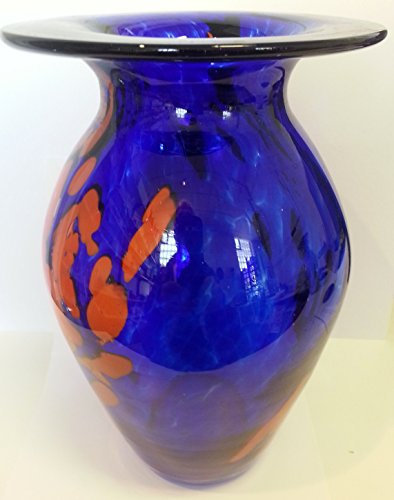 Oberstdorfer Glashütte - Vaso da pavimento ovale, grande, in vetro soffiato, colore: blu, arancione, colorato, colorato, decorazione da tavolo, multicolore, altezza 26 cm