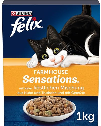 FELIX Farmhouse Sensations Katzenfutter trocken, mit Huhn und Truthahn, 1er Pack (1 x 1kg)