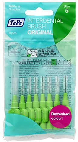 TePe Interdental Brush, Original, Green, 0.8 mm/ISO 5, 8pcs, plaque removal, efficient clean between the teeth, tooth floss, for narrow gaps