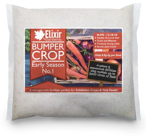 Elixir Gardens Bumper Crop Soluble No.1 Early Season Plant Food | High Nitrogen First Feed Fertiliser | Perfect for Exhibition Crops | N.P.K: 12-10-10 + TE | Various Sizes 500g-20kg | 2kg Bag