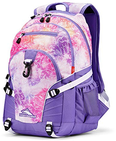 High Sierra Loop Backpack, Travel, or Work Bookbag with tablet sleeve, One Size, Unicorn Clouds/Lavender/White