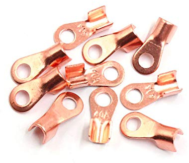 sourcing map Kupfer Ringkabelschuhe Nichtisoliert Batteriekabelanschluss | 10Stk, 40A, Ringdurchmesser 6.2X12 Mm (ID*OD), Schwanzlänge 8.5 Mm, Verzinntes Kupfer
