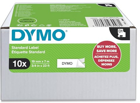 DYMO Original D1-Etikettenband | schwarz auf weiß | 19 mm x 7 m | selbstklebendes Schriftband | für LabelManager-Beschriftungsgerät | 10 D1 Etikettenkassetten
