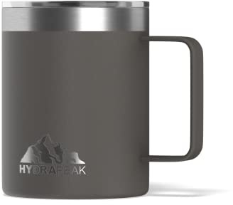 Hydrapeak 14oz Insulated Coffee Mug with Splash Proof Lid | Stainless Steel Travel Cup | BPA-Free Double Walled with Handle | Graphite