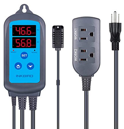 Inkbird Digital Wi-Fi Humidity Controller IHC-200 Dual Outlet Pre-Wired Humidistat for Mushroom Growing Curing Meat Reptile Greenhouse Support Humidifier Dehumidifier Fan iOS&Andriod.