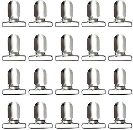LiteTour Lot de 20 clips porte-jarretelles en métal robuste de 3,2 cm pour fabrication de tétines, draps, bavoirs, jouets, couleur argent