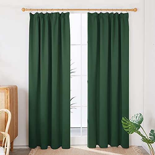 Deconovo Verdunklungsvorhänge mit Kräuselband Blickdicht Gardinen Waldgrün | 2er Set, H 245 x B 140 cm, Gardinen für Schienensystem, Thermogardine, Kinderzimmer Vorhang, für Wohnzimmer, Sichtschutz