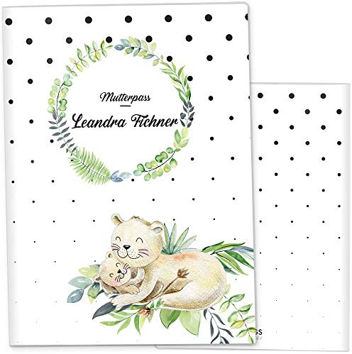 OLGS Mutterpasshülle 3-teilig personalisiert Mommy Love Dots | Baby Schwangerschaft Geschenkidee Schutzhülle für den Mutterpass | Für werdende Mütter (Mutterpass personalisiert, Löwe)