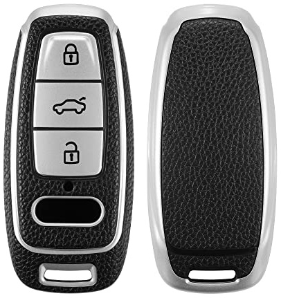 kwmobile Autoschlüssel Hülle kompatibel mit Audi A6 A7 A8 Q7 Q8 3-Tasten Autoschlüssel Keyless - Schlüsselhülle Cover Silber Schwarz