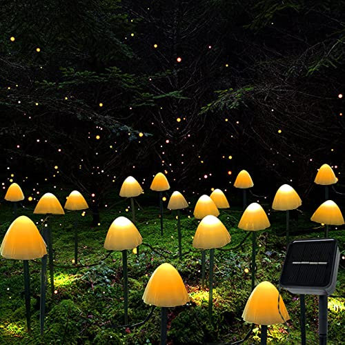 XRR Solar Mushroom Fairy String Lights - 12 LED Pathway Lights for Outdoor Garden, Patio, Gazebo & Wedding Decoration (Warm White)