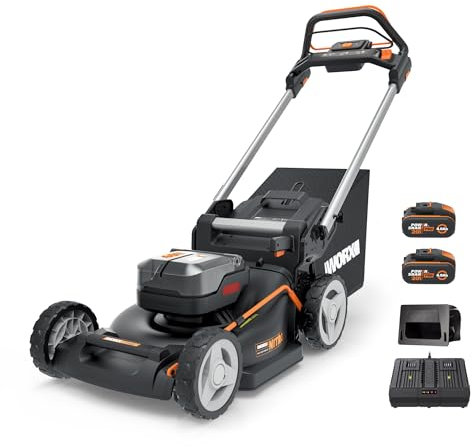 Rasaerba Nitro 40 V (2 x 20 V) WORX | PowerShare | WG749E | Include 2 batterie 4 Ah e caricatore doppio | 46 cm con trazione | Mulching | 7 posizioni di altezza