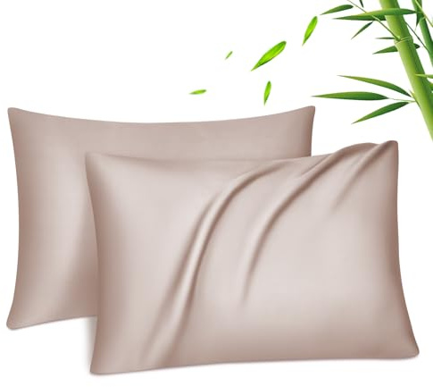 Fittia Lyocell Bambus Kissenbezug 40x80, kühlend atmungsaktiv Rosebeige | Kopfkissenbezug 2er-Set, Bambusviskose, seidig weich, temperaturregulierend feuchtigkeitsableitend, verdeckter Reißverschluss