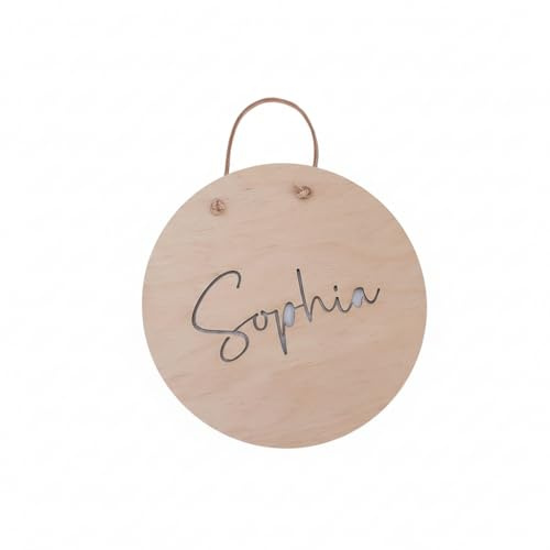 Holzschild mit Namen - Namensschild aus Holz - Name ausgestanzt - Rund Größe 15 or 20 cm - personalisiertes Schild mit Wunschname Holzgravur