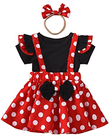 Lito Angels Vestito Costume Topo Mouse con Fascia per Bimba & Bambina, Completi di Gonna a Pois Rossi con Bretelle
