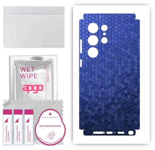 apgo Protecteur Skin, Autocollant, Peau, Film en Vinyle structuré pour ARRIÈRE + CÔTÉS au modèle Samsung Galaxy S23 Ultra avec Motif Nid d'abeille Bleu