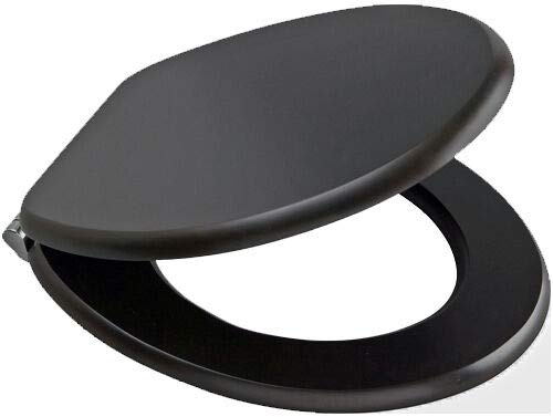 Marco Paul 18 Black Wooden Universal Toilet Seat Oval MDF Seat with Quick Release Chrome Hinges