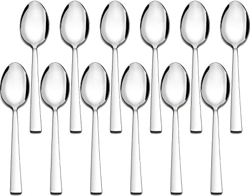 Herogo Table Spoons, 12 Pieces Stainless Steel Soup Spoons Set, 20cm Spoon Set for Home, Restaurant, Hotel, Square Handle Tablespoons, Mirror Finish & Dishwasher Safe, Metal Silver