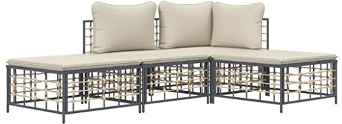 Tidyard 4-TLG. Gartenlounge, Balkonlounge, Gartensofa, Terrassensofa, Loungesofa Outdoor, Loungemöbel Garten Rattan, Gartenmöbel Set Rattan Wetterfest