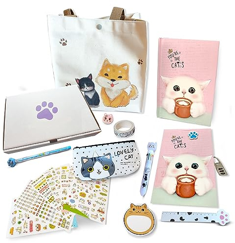 N NUEVAS IDEAS Hemlig dagbok flicka med kod – brevpapper flicka – söt kattunge – söt brevpapper – kawaii brevpapper – hemlig dagbok flicka – present flicka – många tillbehör (rosa)
