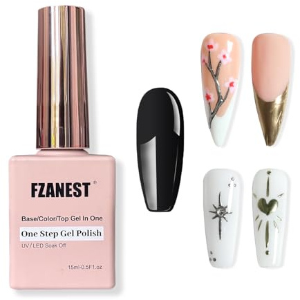 FZANEST Black Gel Polish Top Base Coat for Chrome Nail Powder, Hema-Free 3 in 1 One Step Gel Nail Polish Soak Off LED UV Nail Art Starter Manicure 15ml