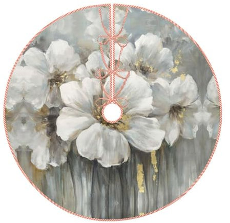 Weihnachtsbaumrock, 91,4 cm, weißer Lilienstrauß, bedruckt, Weihnachtsbaumschmuck, Bauernhaus, Weihnachtsbaummatte für Weihnachten, Neujahr, Urlaub, Innen- und Außendekoration