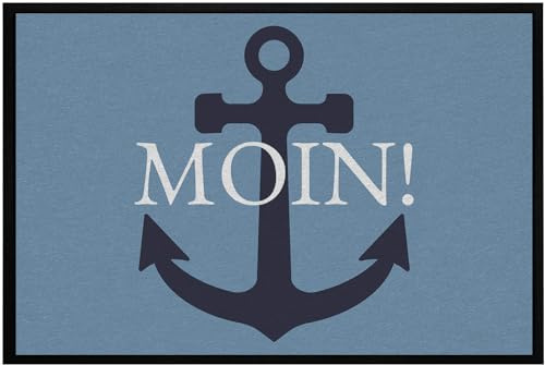 OM3® lustige Fußmatte mit Spruch - Moin mit Anker - norddeutsch - Willkommen II - rutschfest & waschbar - 60x40cm -