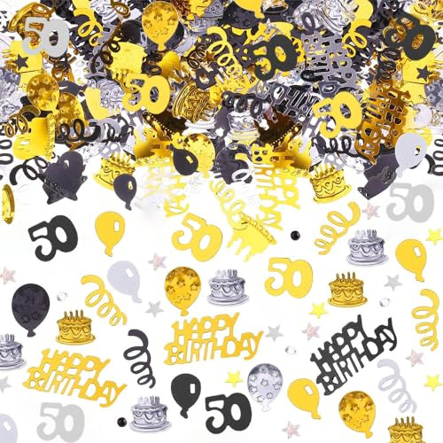 AIVEKE Konfetti 50. Geburtstag Tischdeko - Happy Birthday Streudeko Gold Schwarz, Partydekorationen für Luftschlangen Geburtstage Partys, 15g
