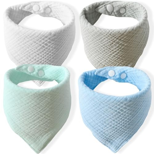 4 unidades Babero triangular para bebé,Bebe Baberos,Suave & Absorbente Baberos, Baberos Bebe Bandanas Unisex con 2 Ajustables Botón a Presión, para Bebé Niño Niña Unisexo