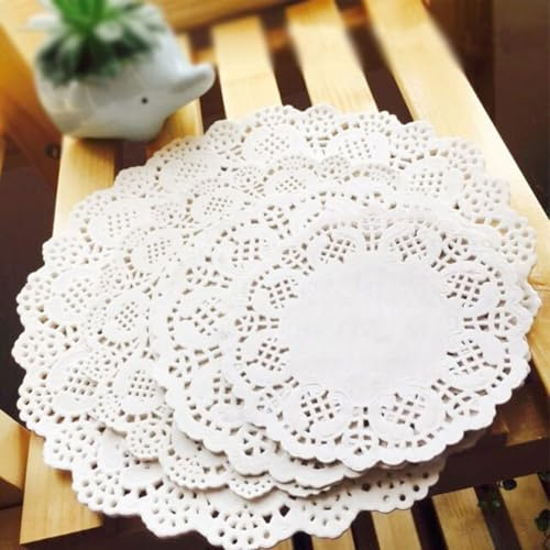 100 Stück Weiße Spitze Papier Deckchen, Runde Papierdeckchen, Öl Absorbierendes Dessertpapier, Einweg Papier Platzsets Kuchen Verpackung Pads Für Hochzeitsdekoration (8.5inch)