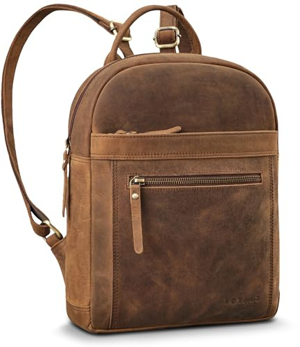 ROYALZ city sac à dos dames petit cuir sac à dos 'Delaware' moderne vintage sac à dos femmes cuir véritable convient pour DIN A5 documents 10 pouces tablette, Couleur:Nevada Marron