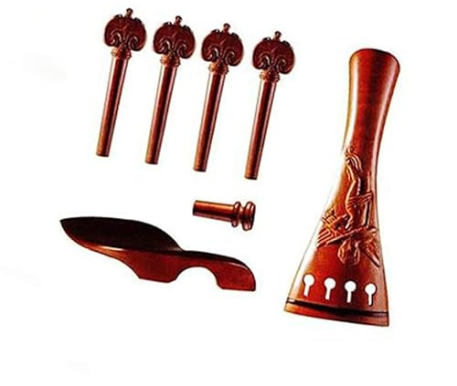 Geschnitzte Violinteile 4/4 Violine Ebenholz/Buchsbaum Saitenhalter Geige Saitenhalter Wirbel Kinnhalter Endpin SET Violinen-Zubehörset(534)