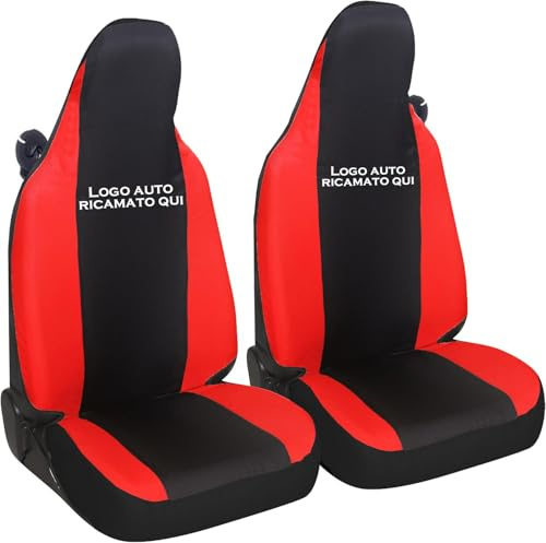 Susy Shop Autositzbezüge kompatibel für Smart fortwo, 450 451 und 453, Set mit 2 Vordersitzbezügen mit gesticktem Auto-Logo auf der Rückenlehne, hergestellt in Italien (Schwarz/Rot)