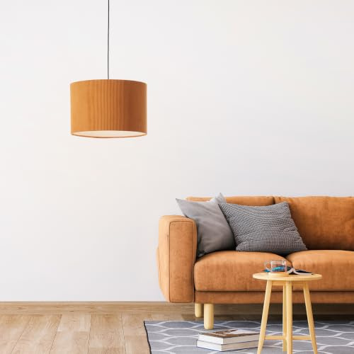 Lightbox Hängelampe | Ø 35 cm | Retro Lampe in Cord Stoff in Orange/Gelb | Hängelampe | Ø 35 cm | Retro Lampe in Cord Stoff in Orange / Gelb / Kurkuma | 70er Jahre Pendelleuchte mit E27 Fassung |