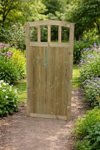 Wooden Doom Top TVG Garden Gate Pedestrian Gate Wooden Pressure Treated 6ft 180cm,(180cm High x 105cm Wide x 5cm Deep)
