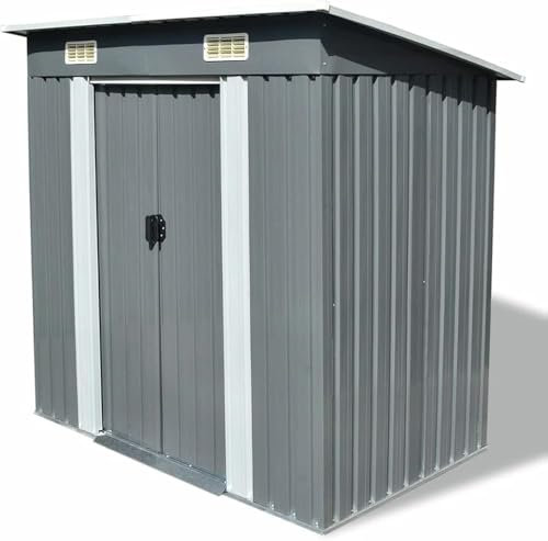 Garden Shed Grey Metal Outdoor Storage Shed Garden Storage House for Firewood Garden Tools, Garbage Can Lawn Care Equipment Garden grey Garden Shed (Color:Grey)