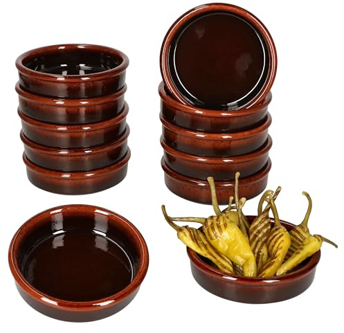 MamboCat 12er Set Escuro Cazuela Ø 12cm I 200 ml I dunkelbraune mediterrane Tapas-Schale aus Ton für Vorspeisen, Antipasti, Fingerfood, Snacks & Co.