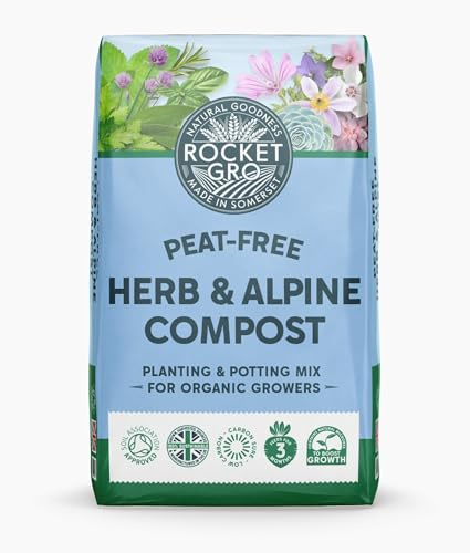 RocketGro Organic Herb & Alpine Compost – 20L – Peat-Free Soil Mix with Free Draining Cornish Grit – Ideal for Bulbs, Herbs, Alpines, Succulents & Perennials – Nutrient-Rich & Vegan-Friendly.