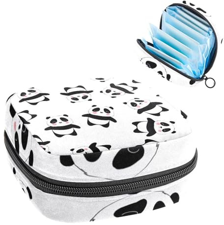 Aufbewahrungstasche für Damenbinden, Menstruationstasse, Tamponbeutel, Periodeneinlagen-Halter, Organizer für Frauen, Mädchen, Baby-Panda, chinesisches Tier, Schwarz / Weiß