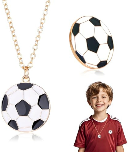 Fútbol Cadena oro hombre y broche, collar infantil de cadena cruzada de oro y sólido collar de Fútbol en blanco y negro fácil de combinar, adecuado para hombres, niños y adolescentes