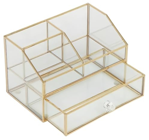 AIMIAO Make up Kosmetik Organizer, Schmink Aufbewahrung mit Schubladen, Beauty Organizer Gold, Kosmetikbox Groß für Waschtische Schminktisch, Skincare Organizer für Schlafzimmer Badezimmer